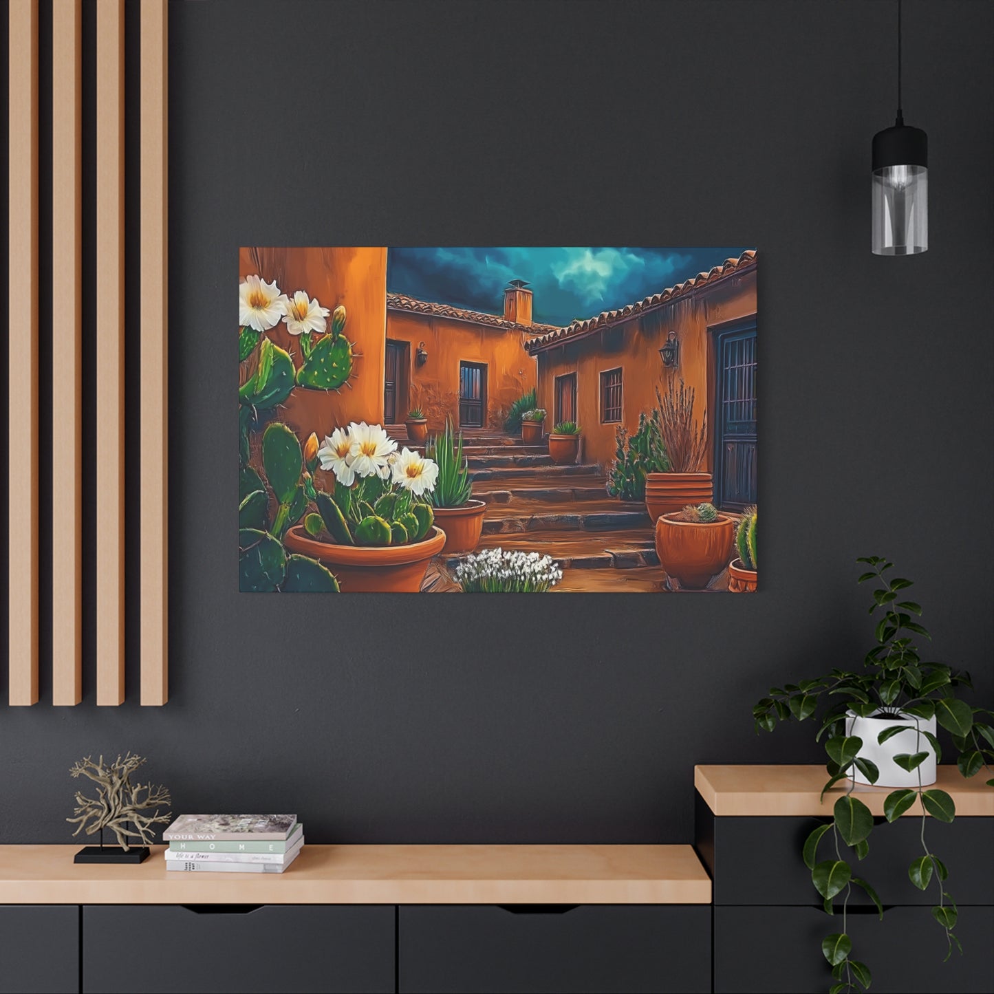 Canvas Print - NM Pueblo Cacti White Flower