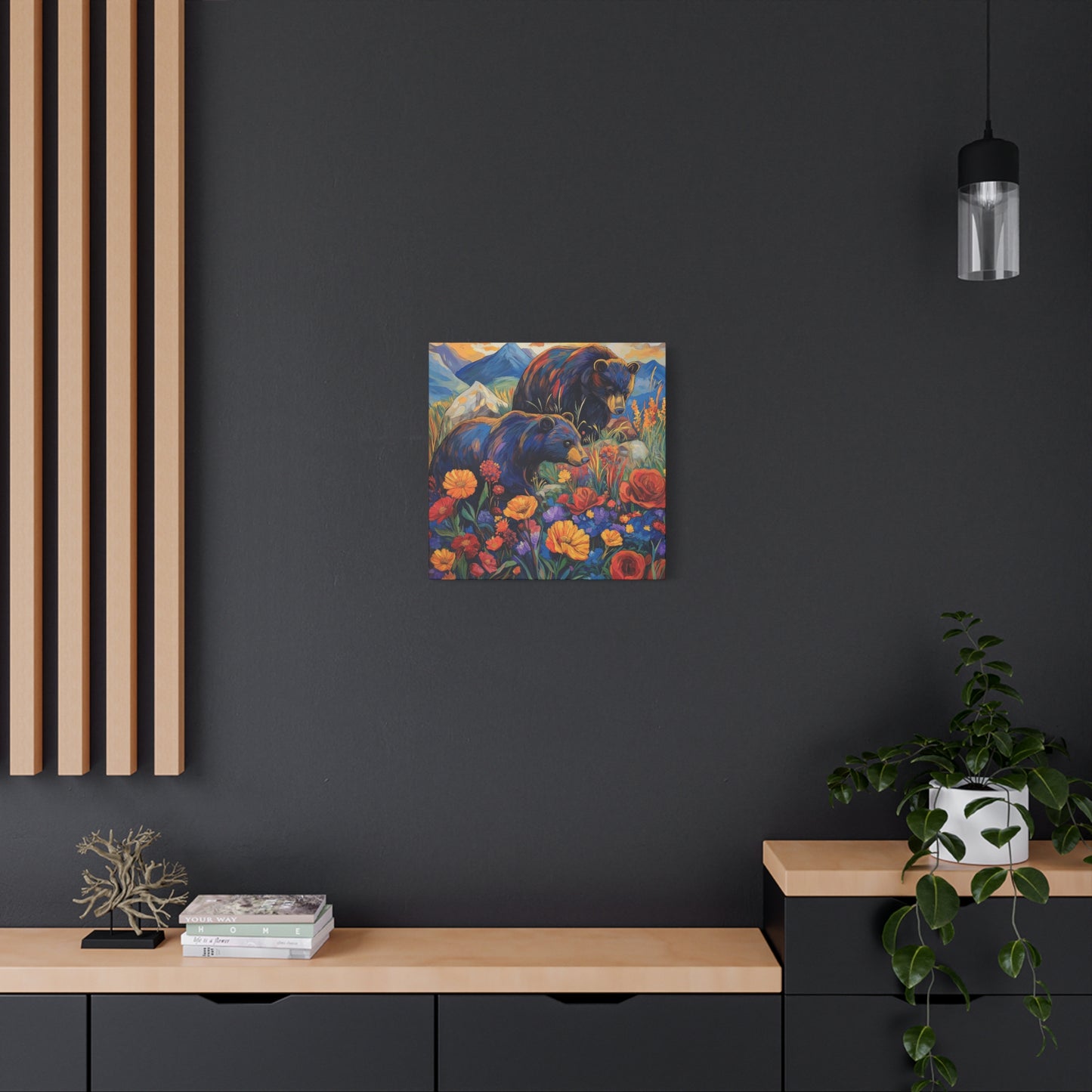 Bear & Floral Matte Canvas Art -