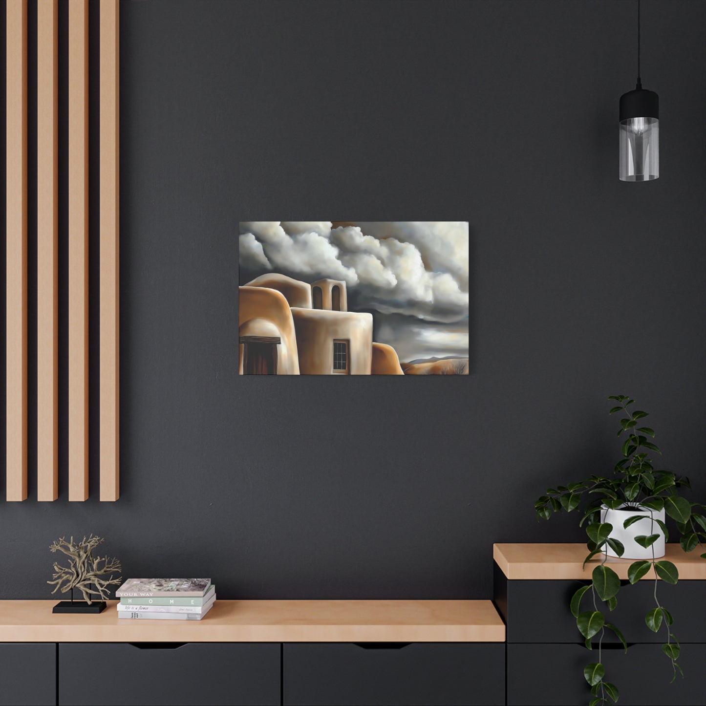 Canvas Print - Storm clouds over Taos Church