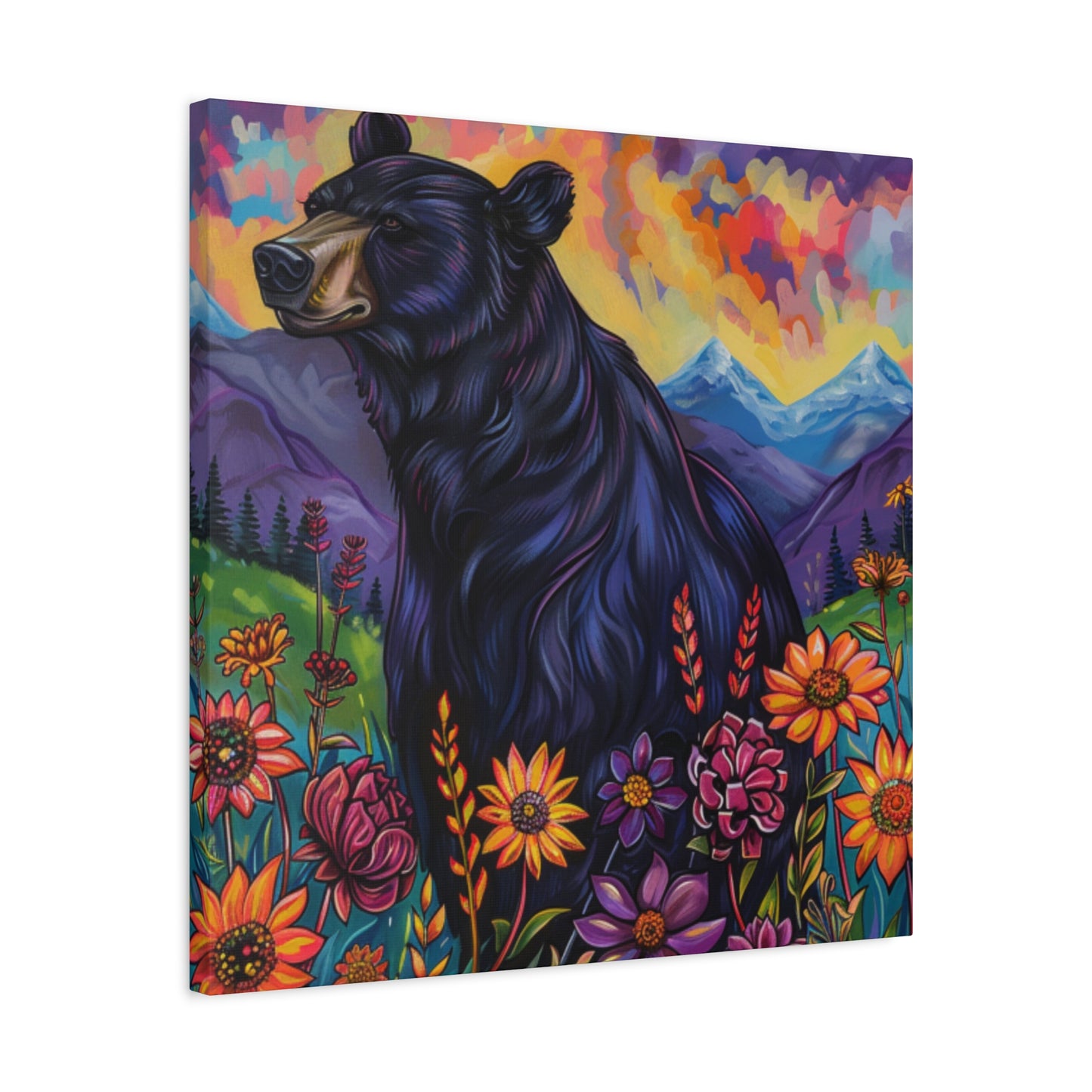 Canvas Wall Art Black Bear Purple Mountains