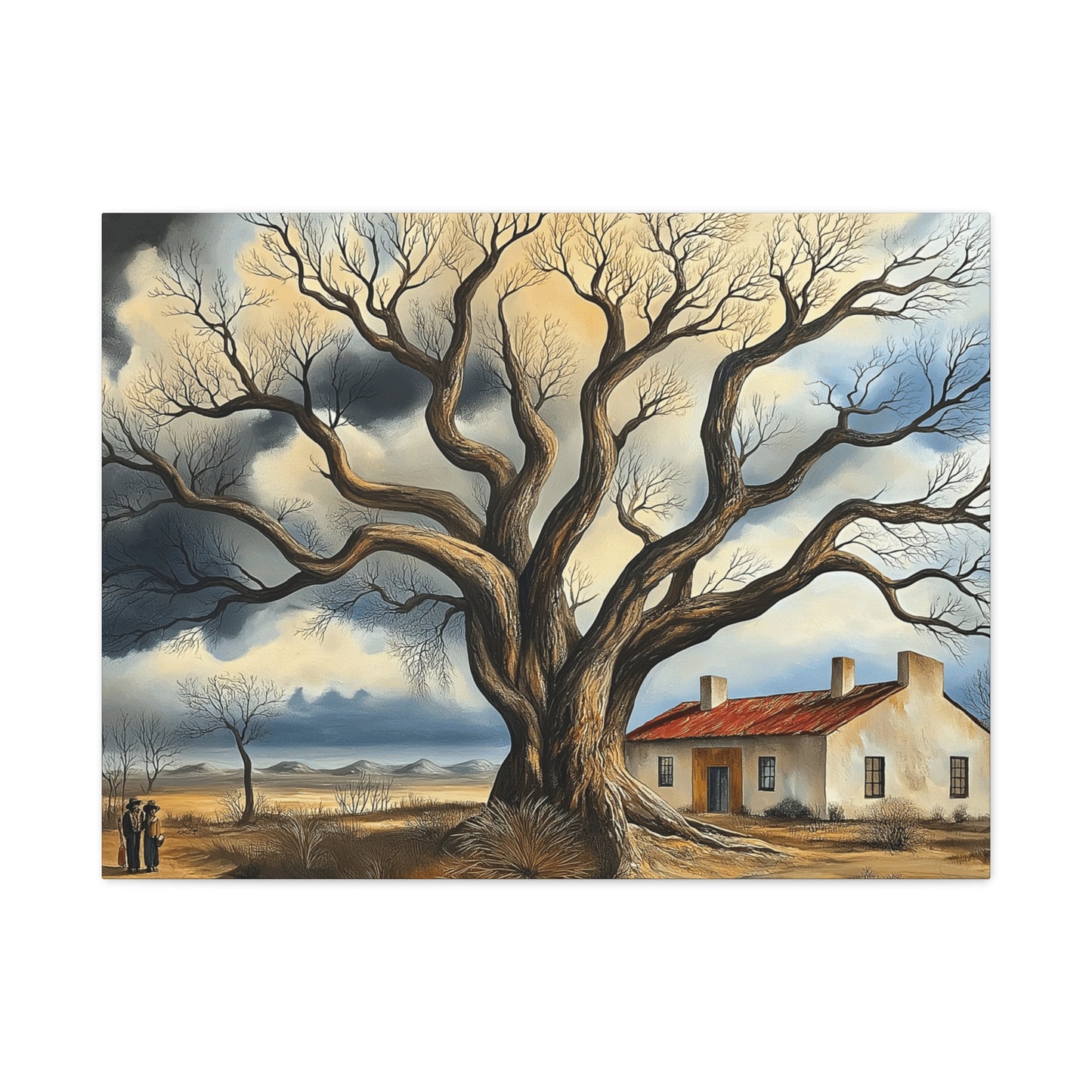 Rustic Landscape Wall Art - Clovis Tree and House Canvas Print
