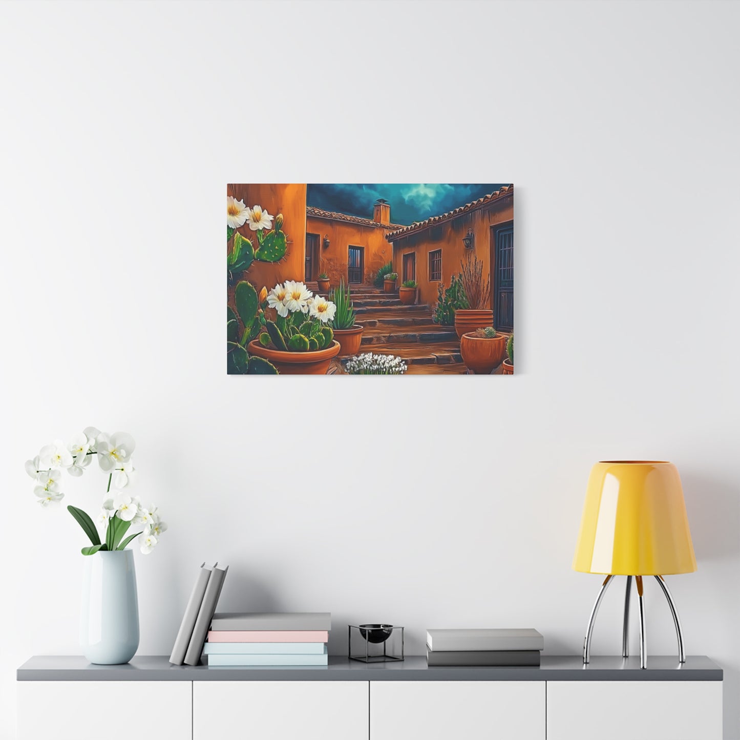 Canvas Print - NM Pueblo Cacti White Flower