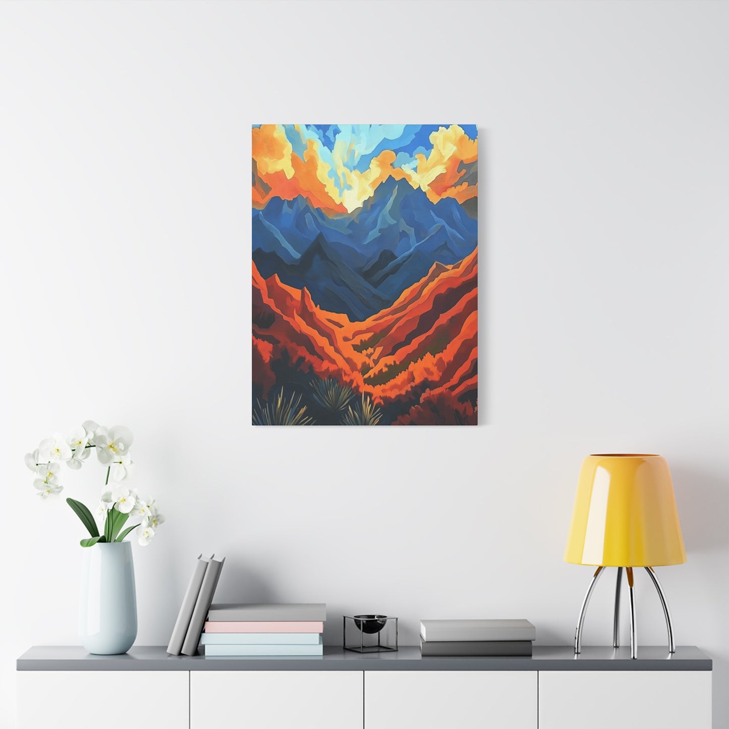 "Where are We?" Vibrant Mountain Landscape Canvas Art