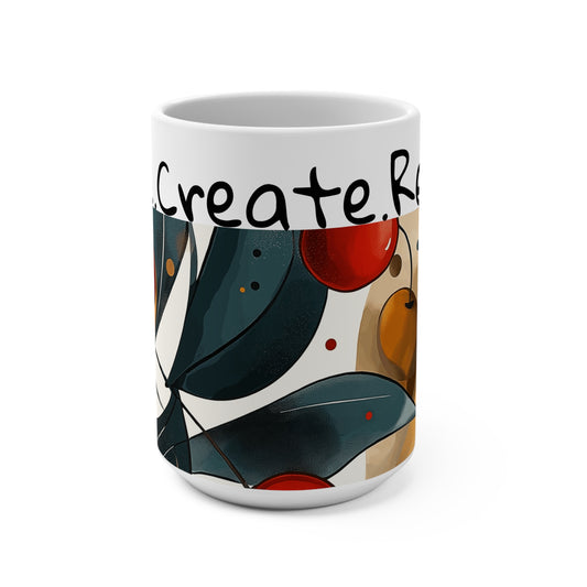 Inspirational 15oz Coffee Mug - 'Wake.Create. Repeat.' - Perfect for Artists and Creatives