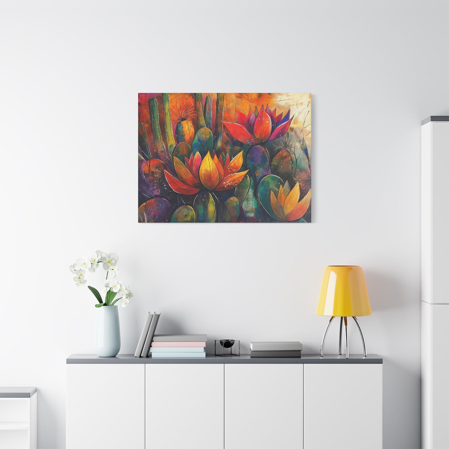 Vibrant Cactus Wall Art - Matte Canvas Print, Floral Desert Decor