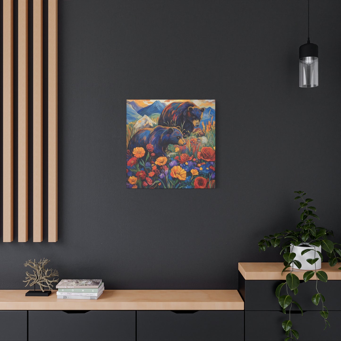 Bear & Floral Matte Canvas Art -