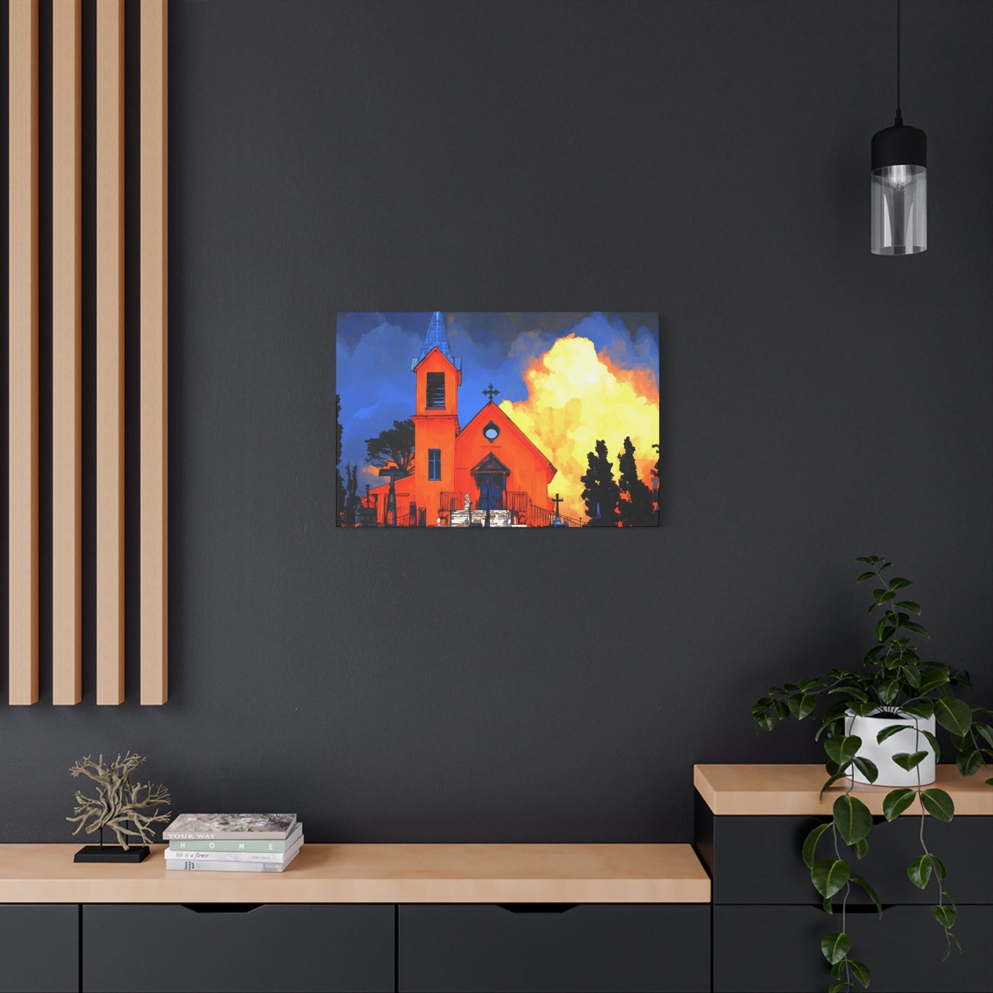 Canvas Print - Red Church & Yellow Clouds