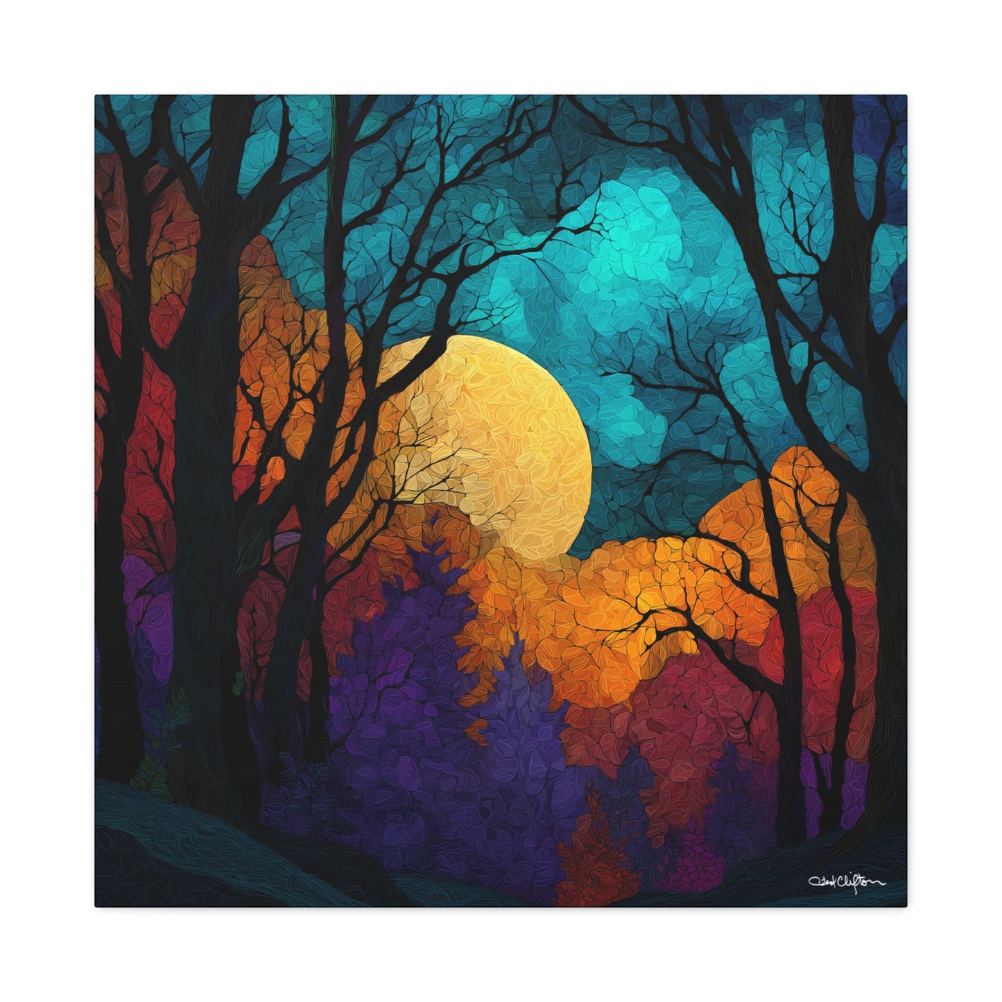 Autumn Moonlit Forest Canvas Print — Matte Stretched Wall Art