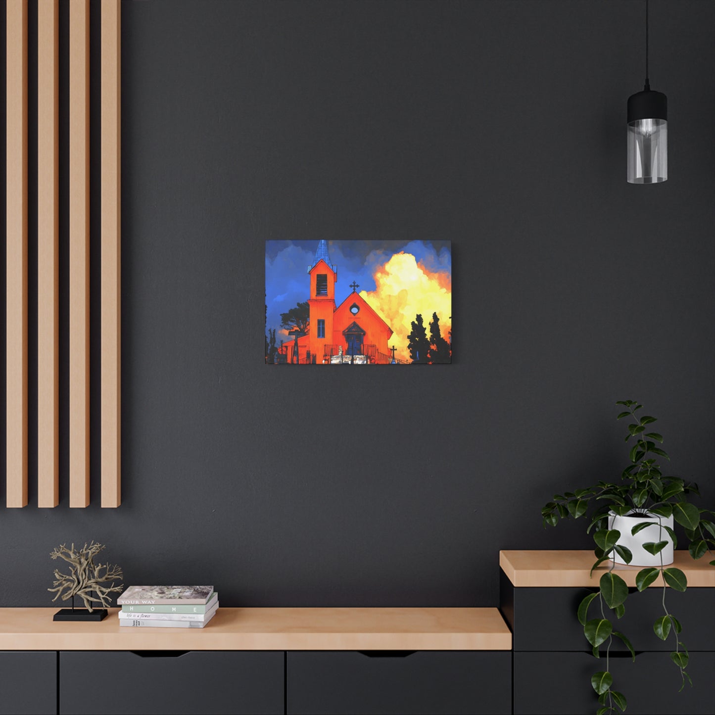 Canvas Print - Red Church & Yellow Clouds