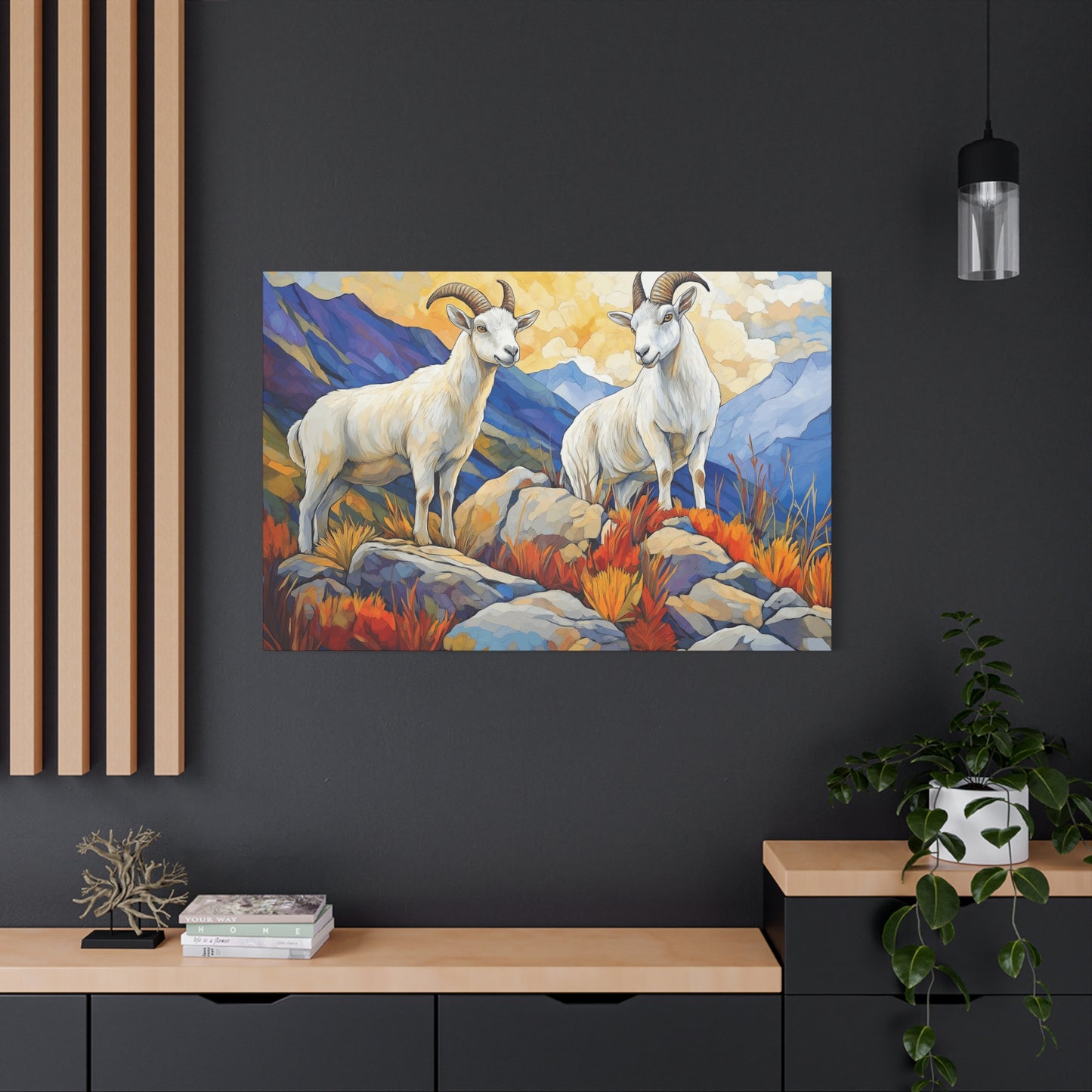 Mountain Goat Art Canvas Print - Vibrant Wildlife Decor for Nature Lovers