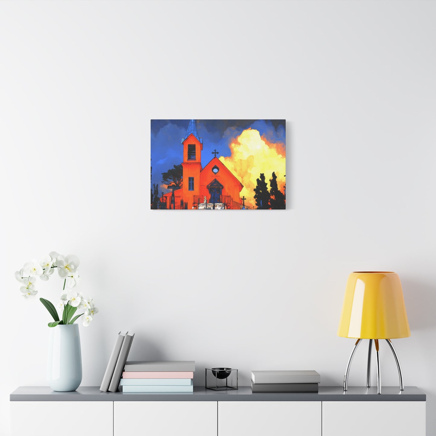 Canvas Print - Red Church & Yellow Clouds