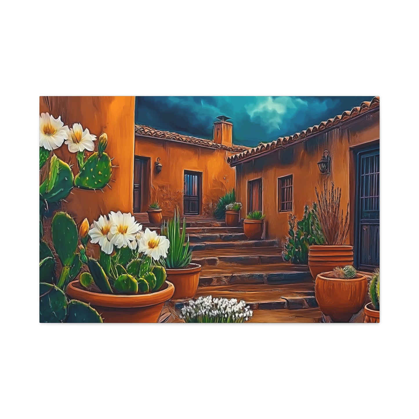 Canvas Print - NM Pueblo Cacti White Flower