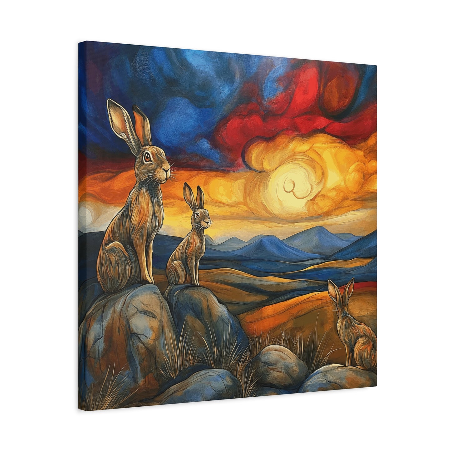 Sunset Hare Canvas Wall Art | Vibrant Nature Decor for Animal Lovers