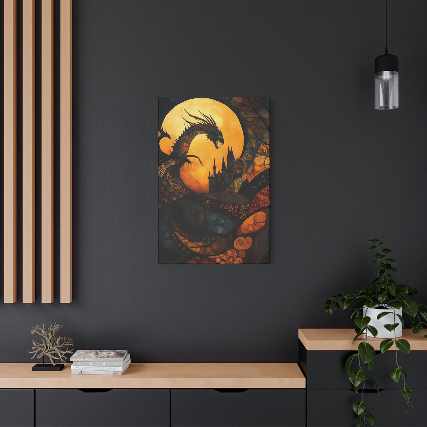 Fantasy Dragon Canvas Wall Art – Majestic Castle & Midnight Sky