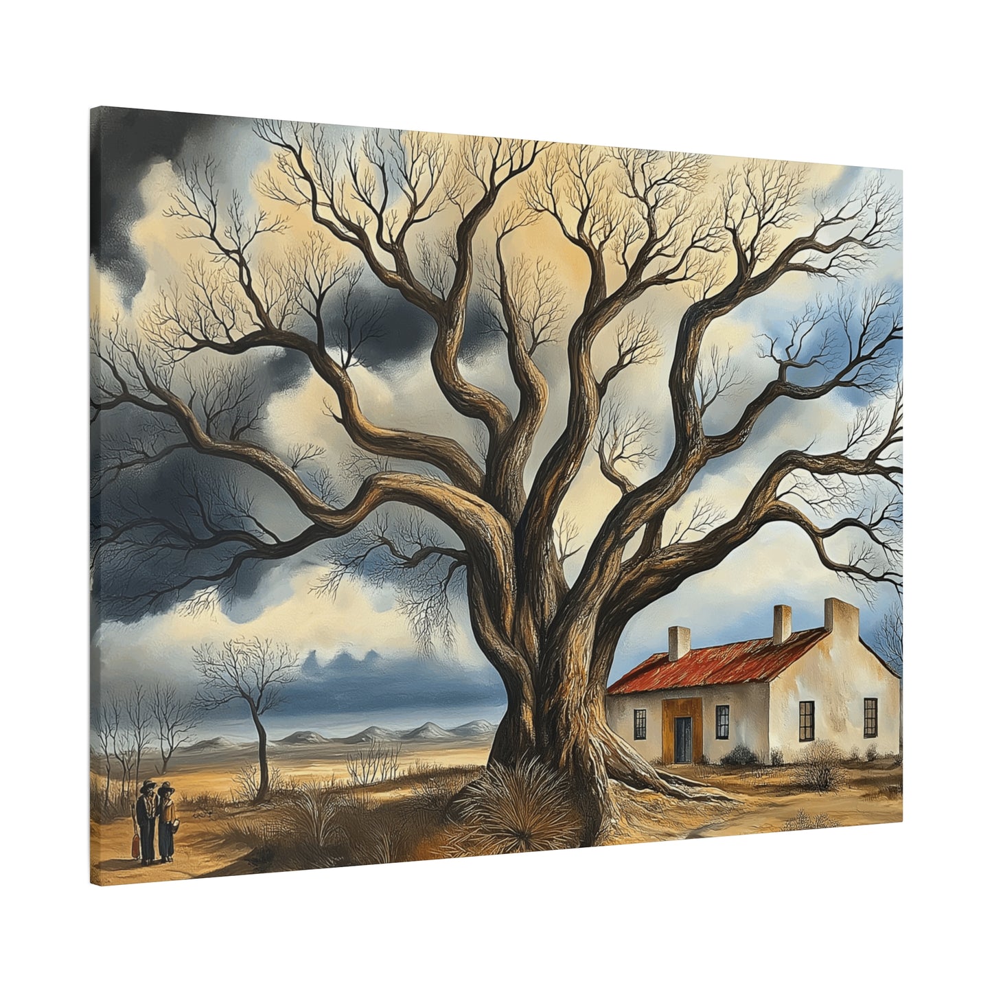 Rustic Landscape Wall Art - Clovis Tree and House Canvas Print