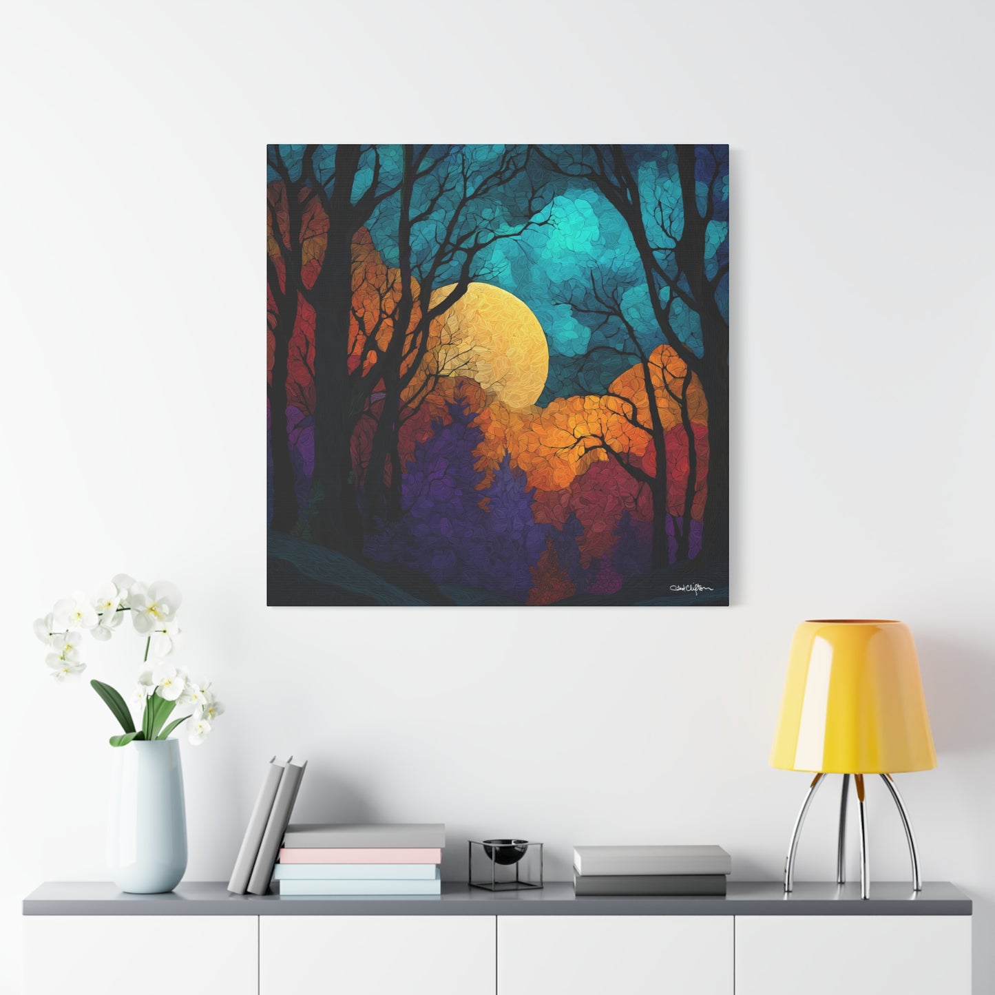 Autumn Moonlit Forest Canvas Print — Matte Stretched Wall Art