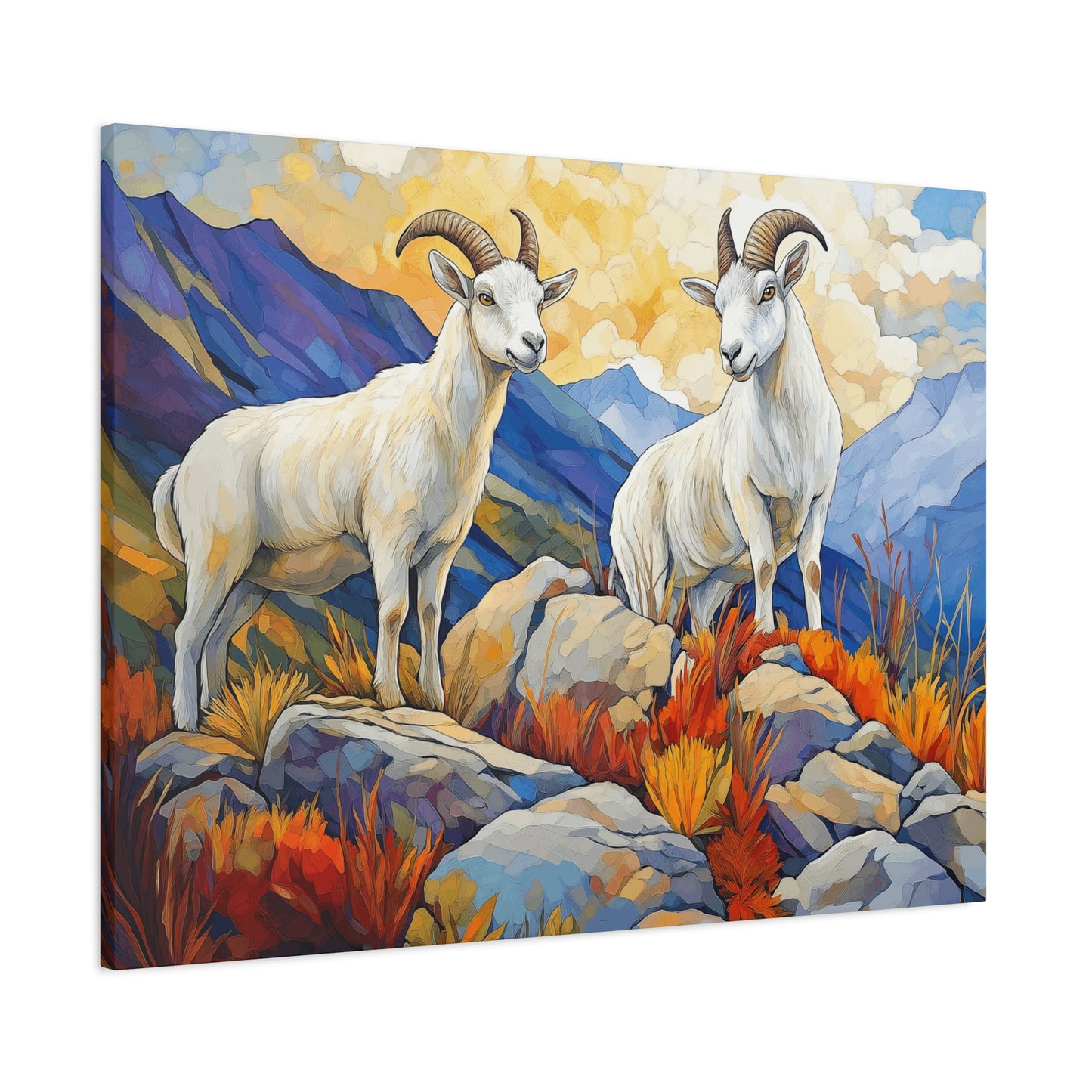 Mountain Goat Art Canvas Print - Vibrant Wildlife Decor for Nature Lovers