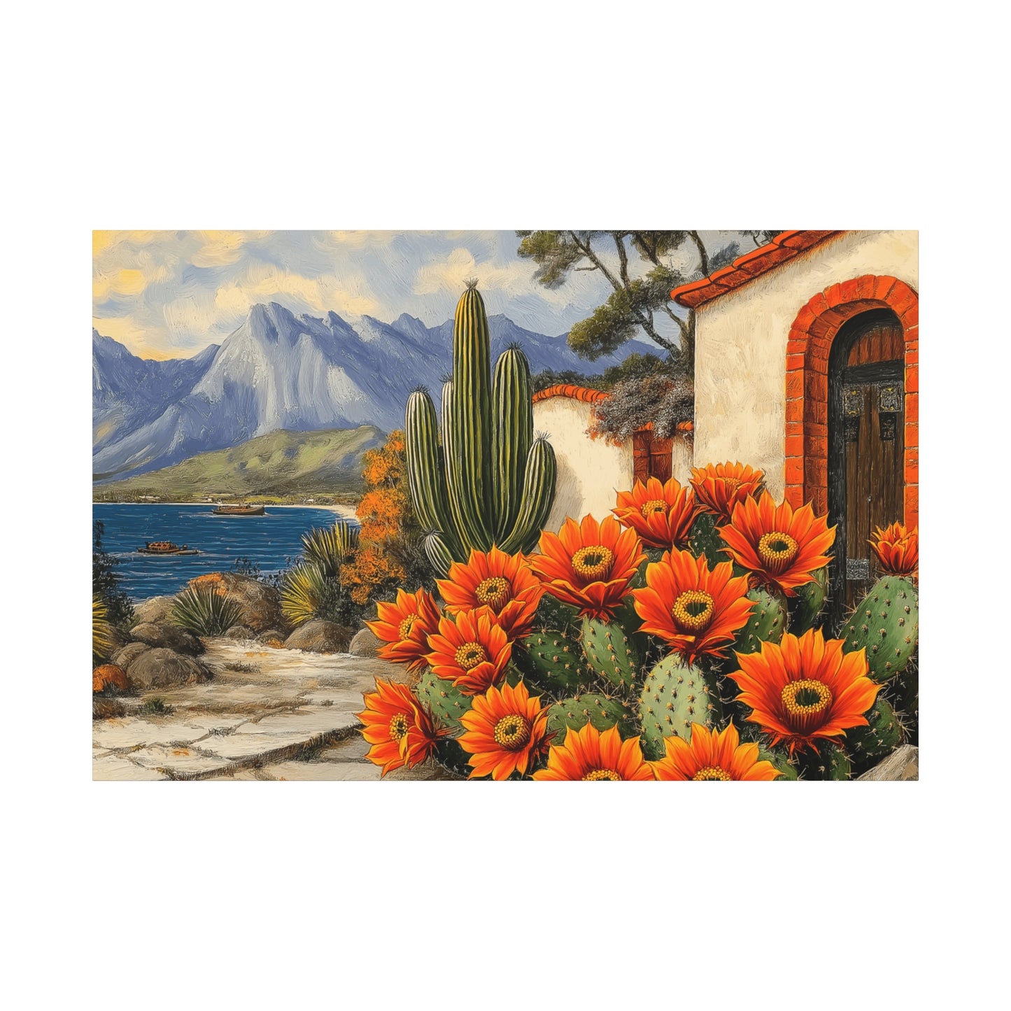 Vibrant Cactus Landscape Canvas Art - 1.25" Stretched Matte Print