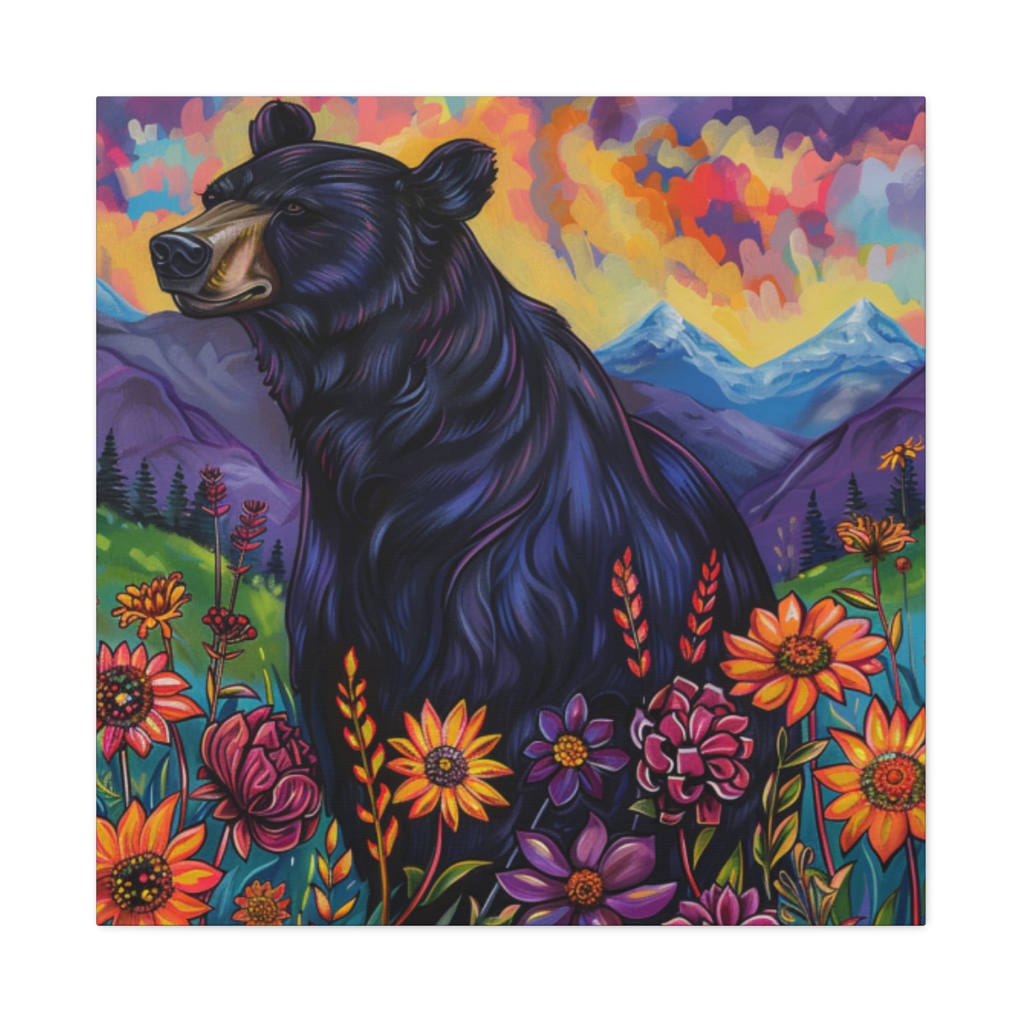 Canvas Wall Art Black Bear Purple Mountains