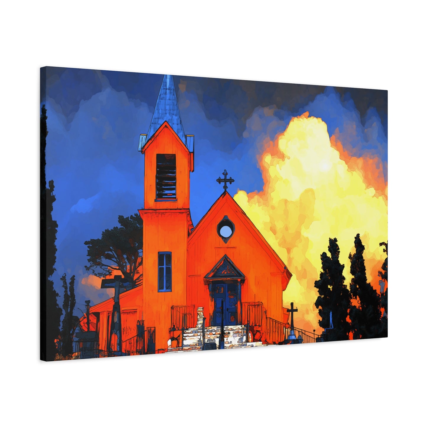 Canvas Print - Red Church & Yellow Clouds