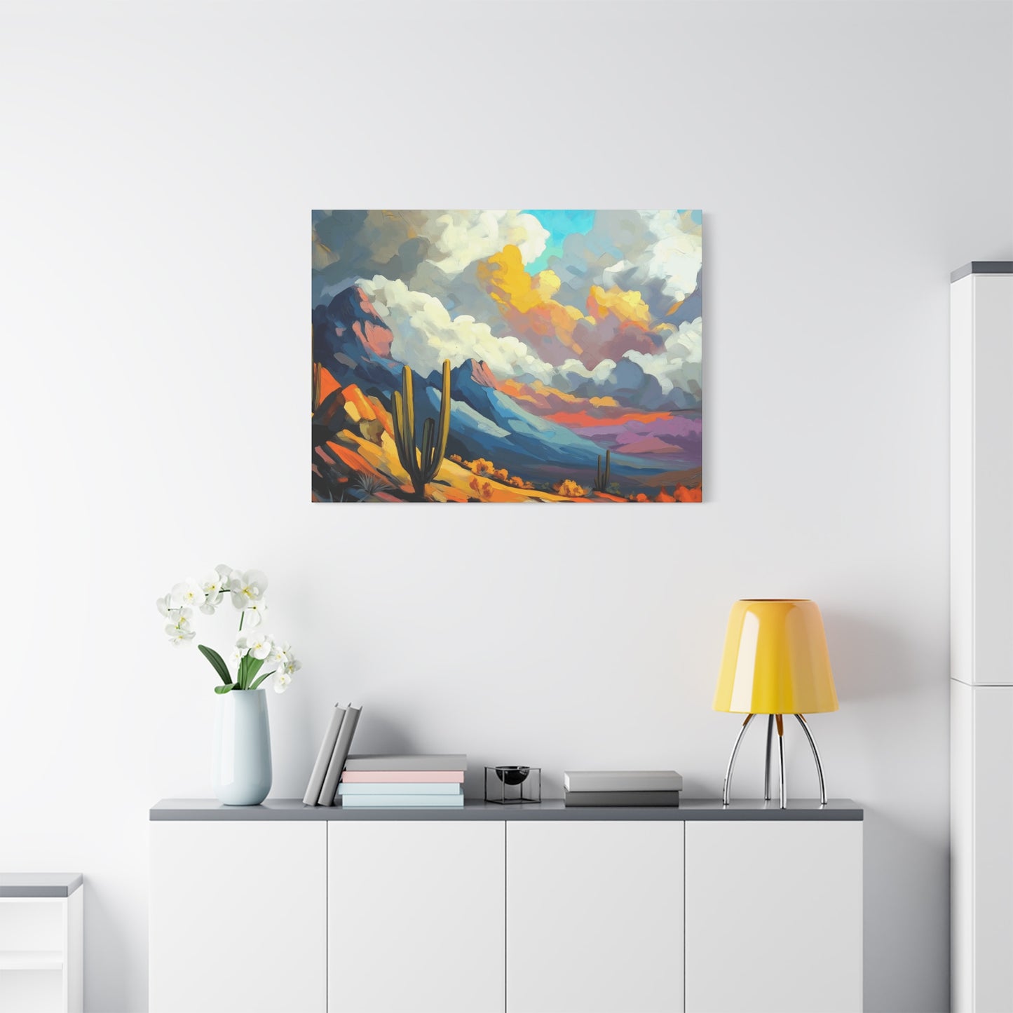Vibrant Landscape Canvas Art - Cactus and Mountains Decor