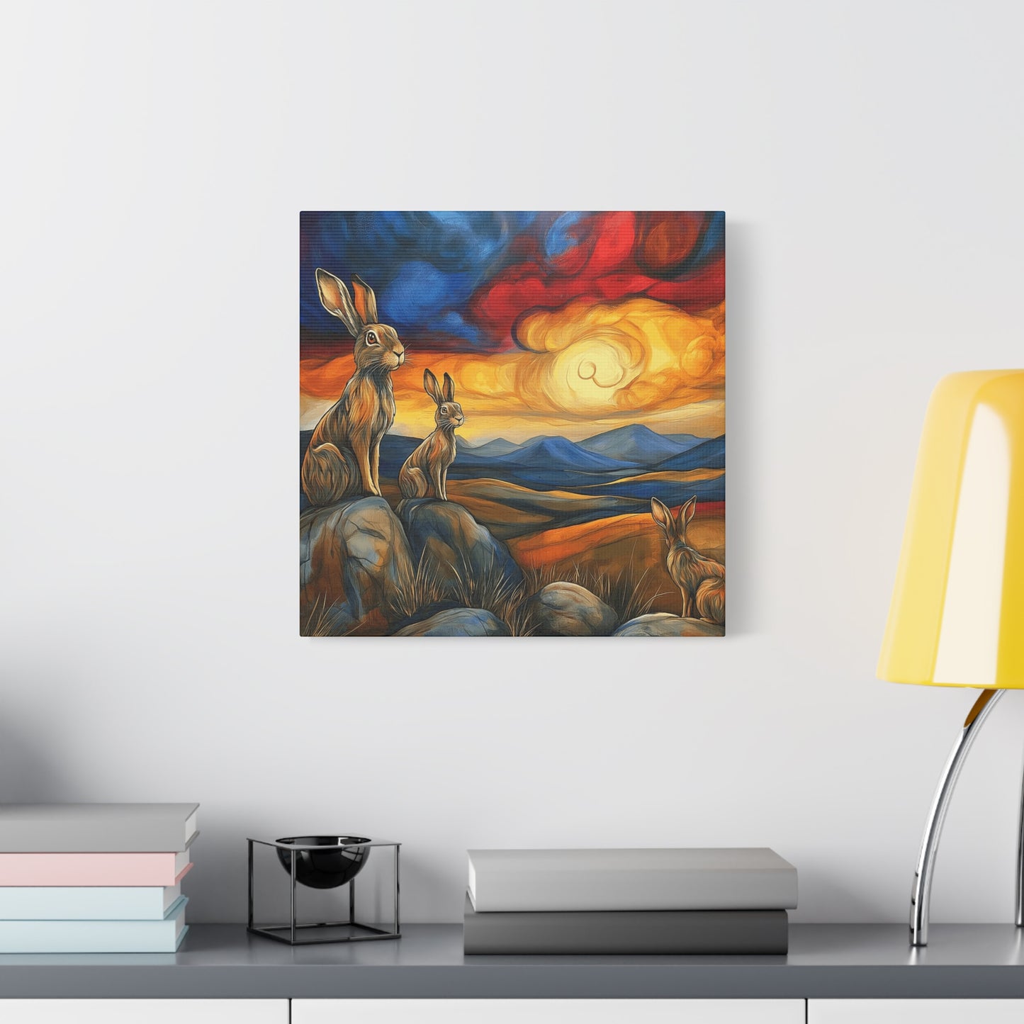 Sunset Hare Canvas Wall Art | Vibrant Nature Decor for Animal Lovers