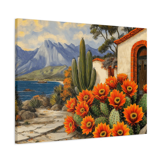 Vibrant Cactus Landscape Canvas Art - 1.25" Stretched Matte Print