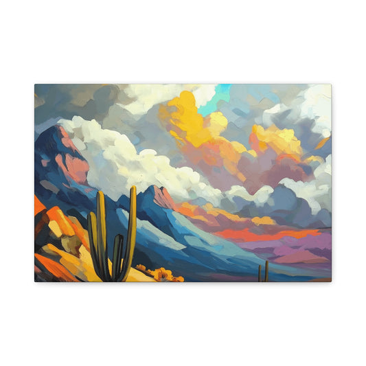 Vibrant Landscape Canvas Art - Cactus and Mountains Decor
