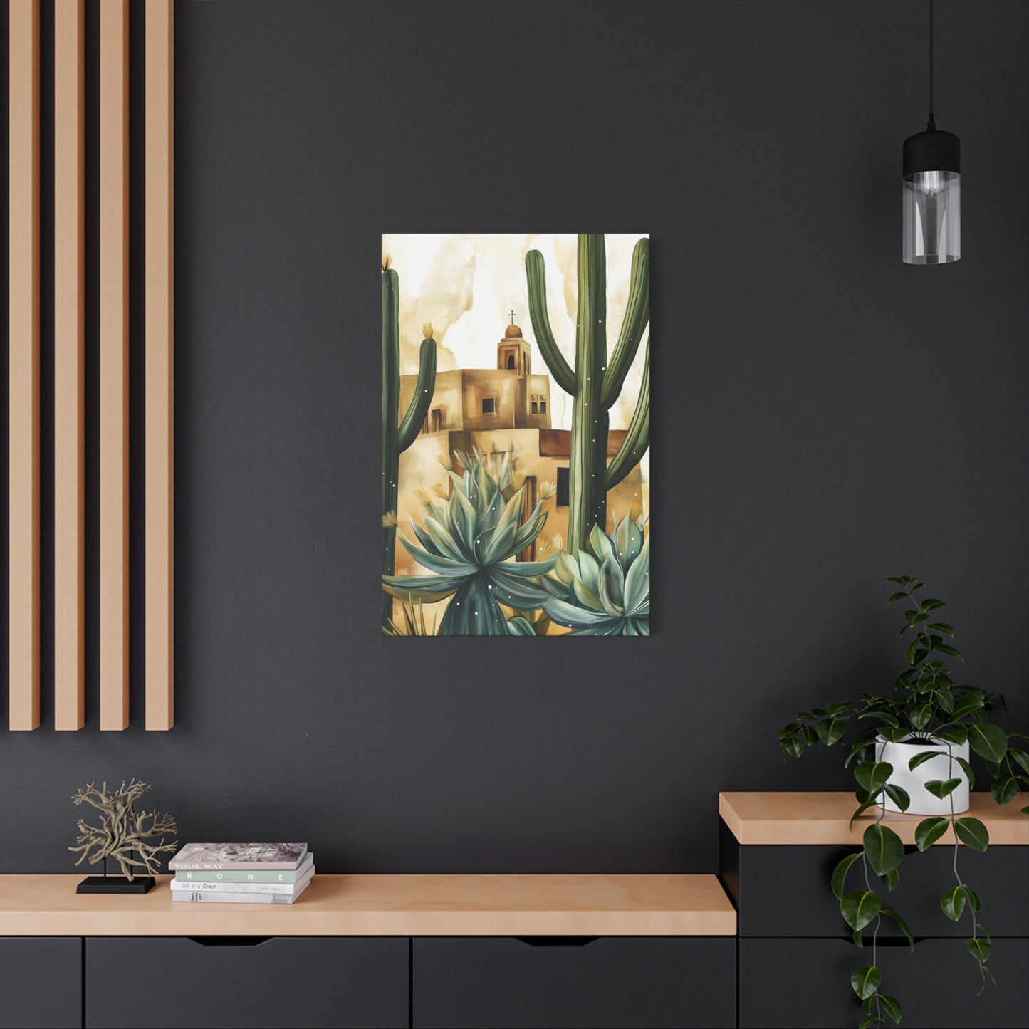 Canvas Wall Art - Desert Adobe Church and Cacti Flourish