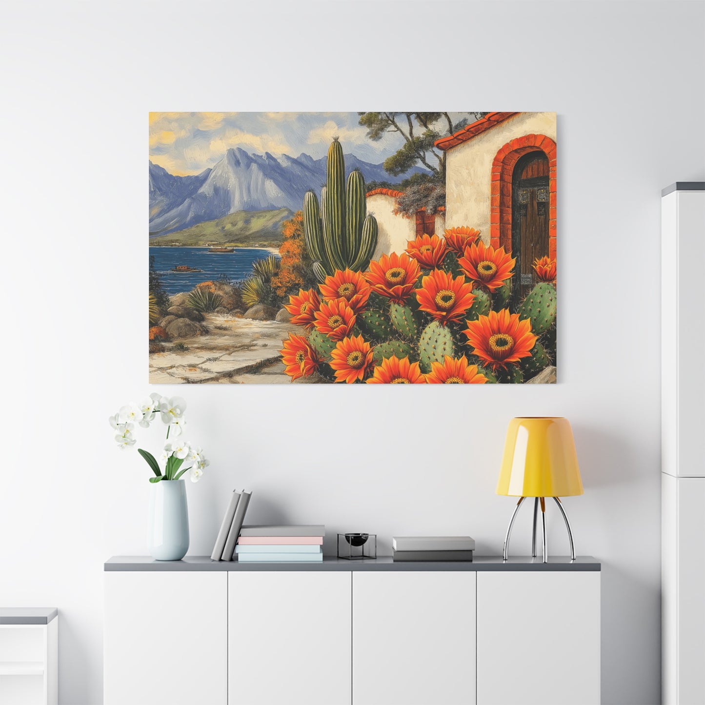Vibrant Cactus Landscape Canvas Art - 1.25" Stretched Matte Print