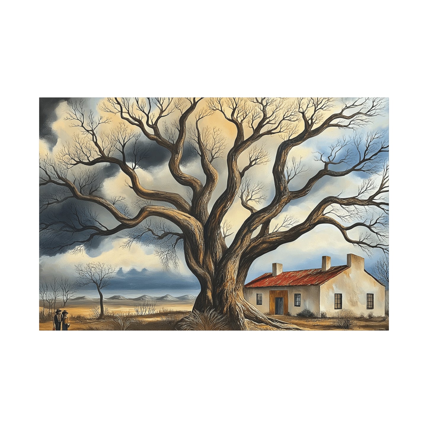 Rustic Landscape Wall Art - Clovis Tree and House Canvas Print