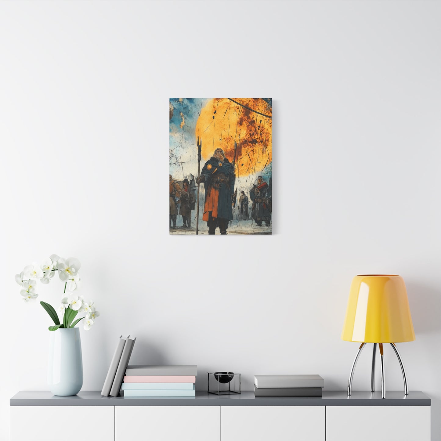 Epic Fantasy Wall Art - Stretched Matte Canvas, War Scene with Heroic Figure