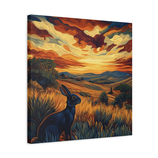 Serene Landscape Canvas Art - Black Rabbit at Sunset