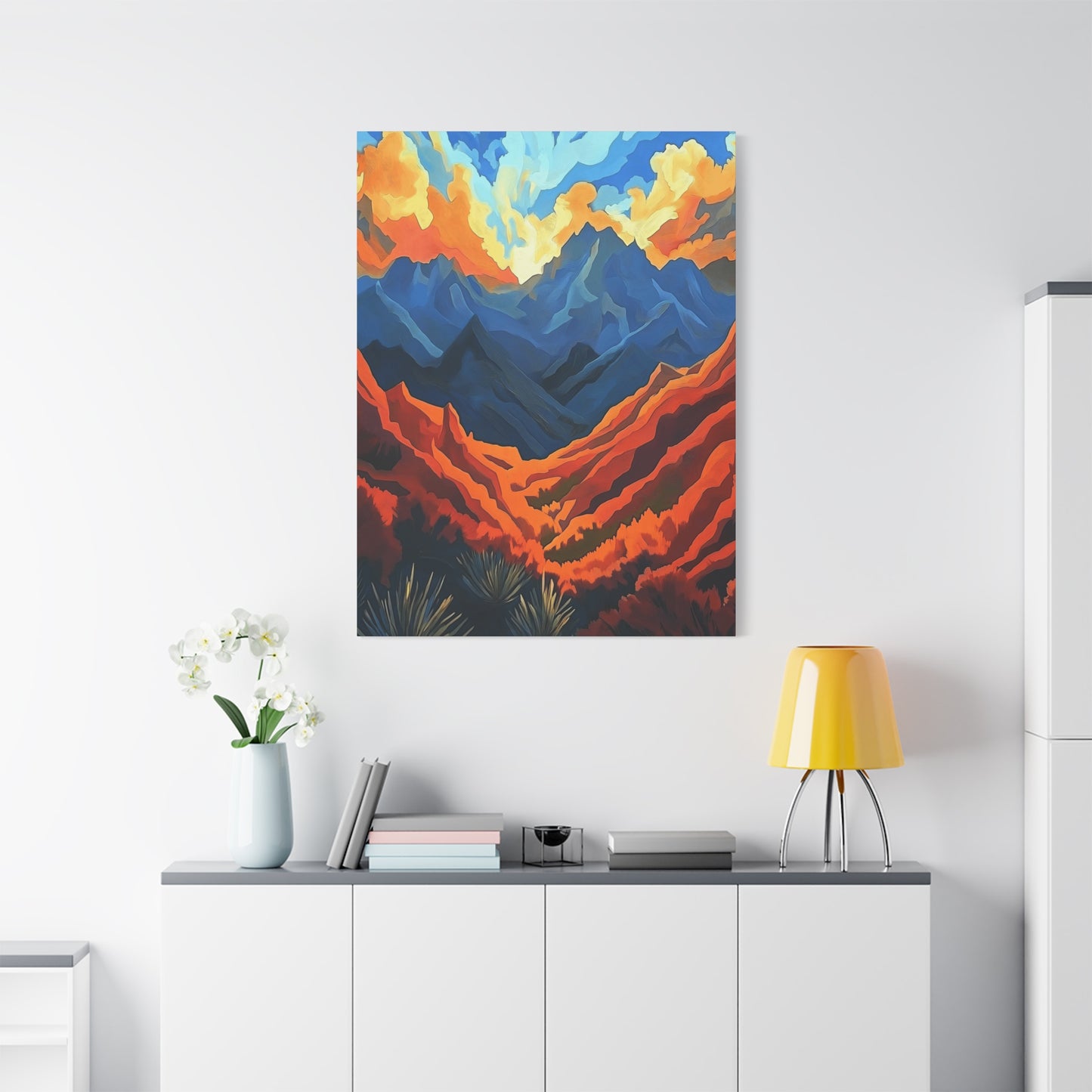 "Where are We?" Vibrant Mountain Landscape Canvas Art