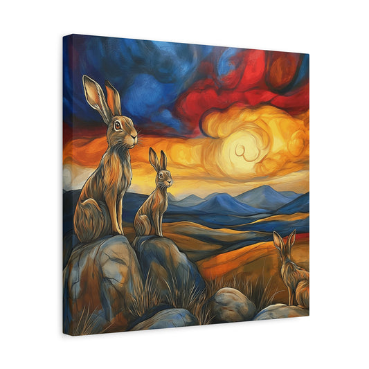 Sunset Hare Canvas Wall Art | Vibrant Nature Decor for Animal Lovers