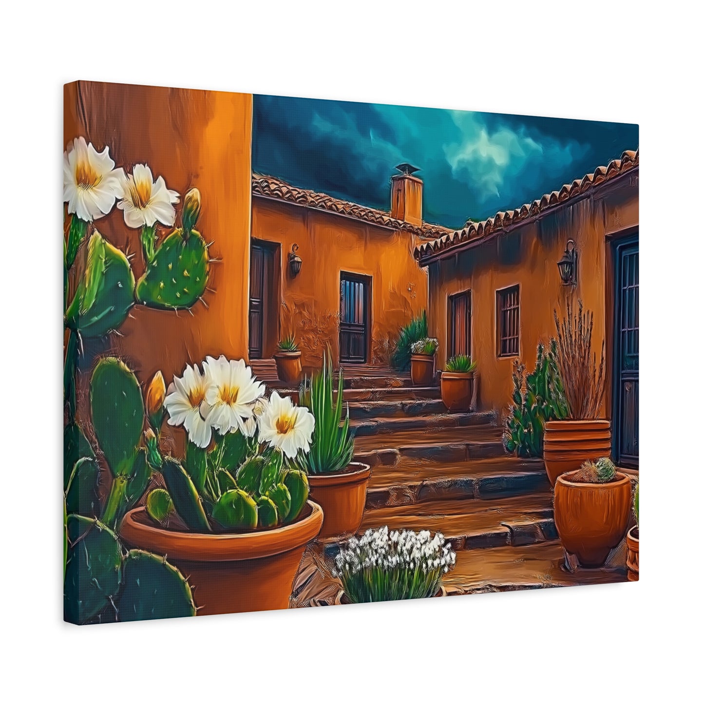 Canvas Print - NM Pueblo Cacti White Flower