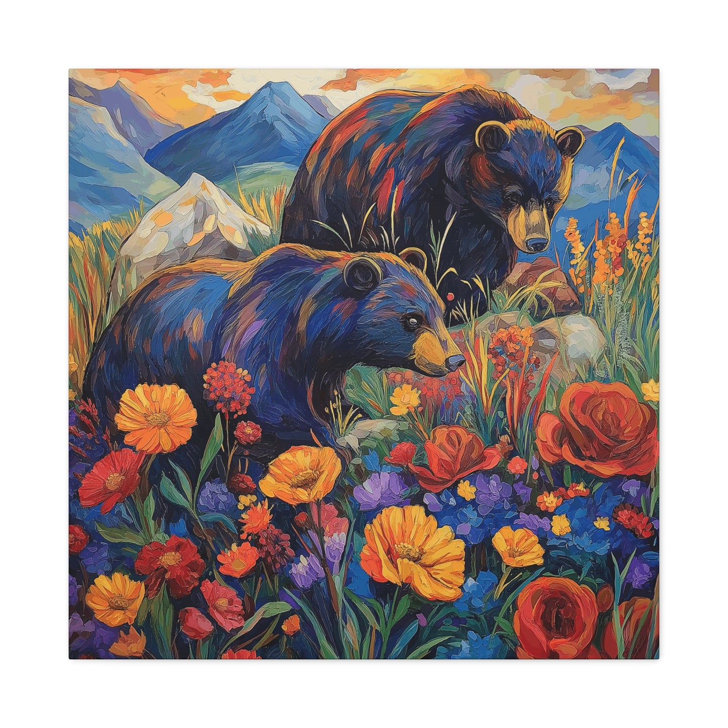 Bear & Floral Matte Canvas Art -
