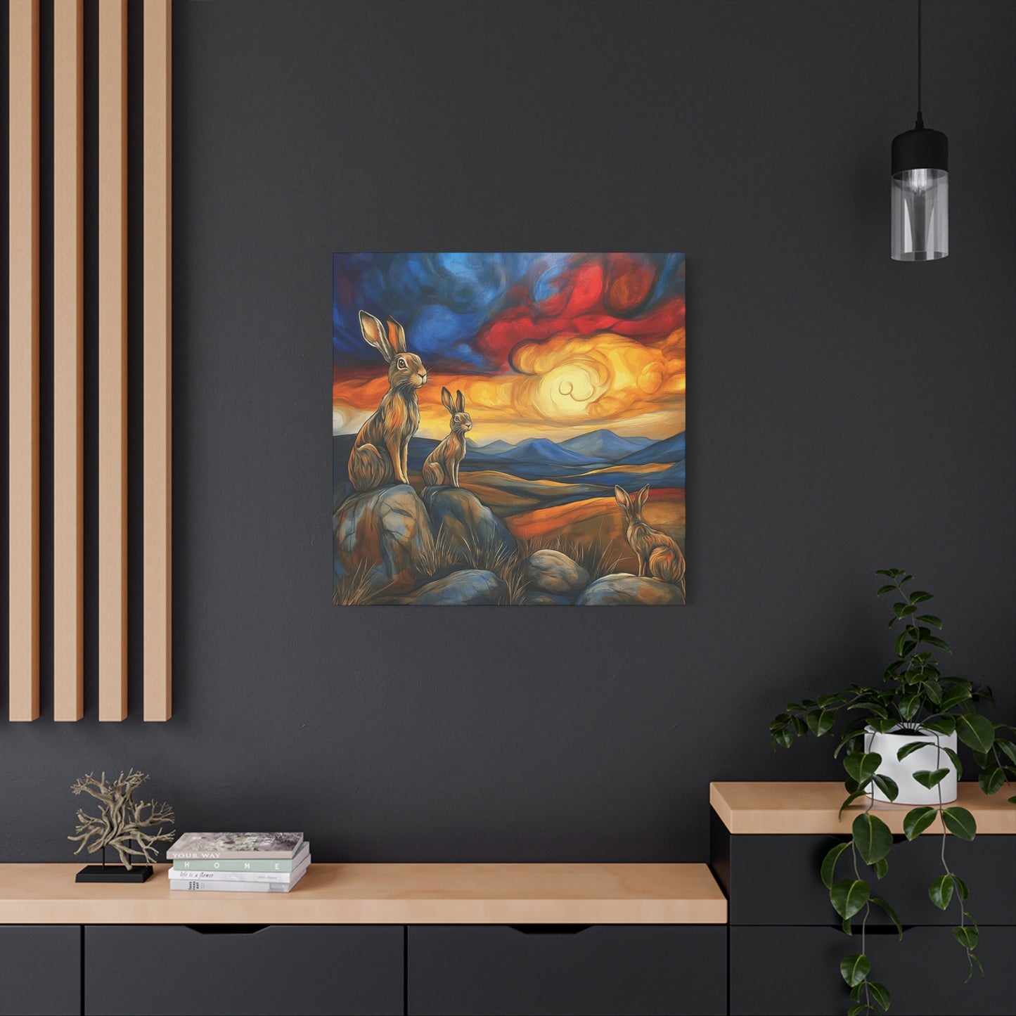 Sunset Hare Canvas Wall Art | Vibrant Nature Decor for Animal Lovers