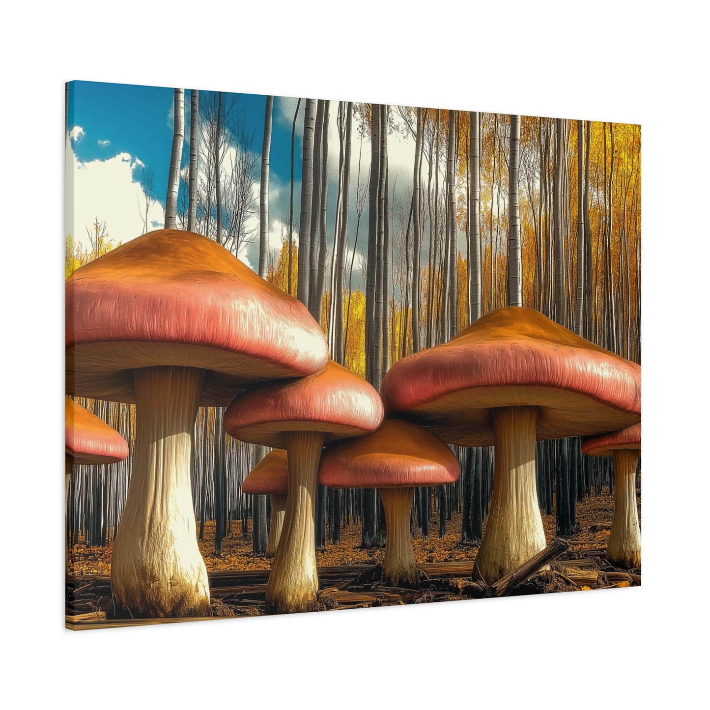 Mushrooms in Aspen Forest Canvas Art Print