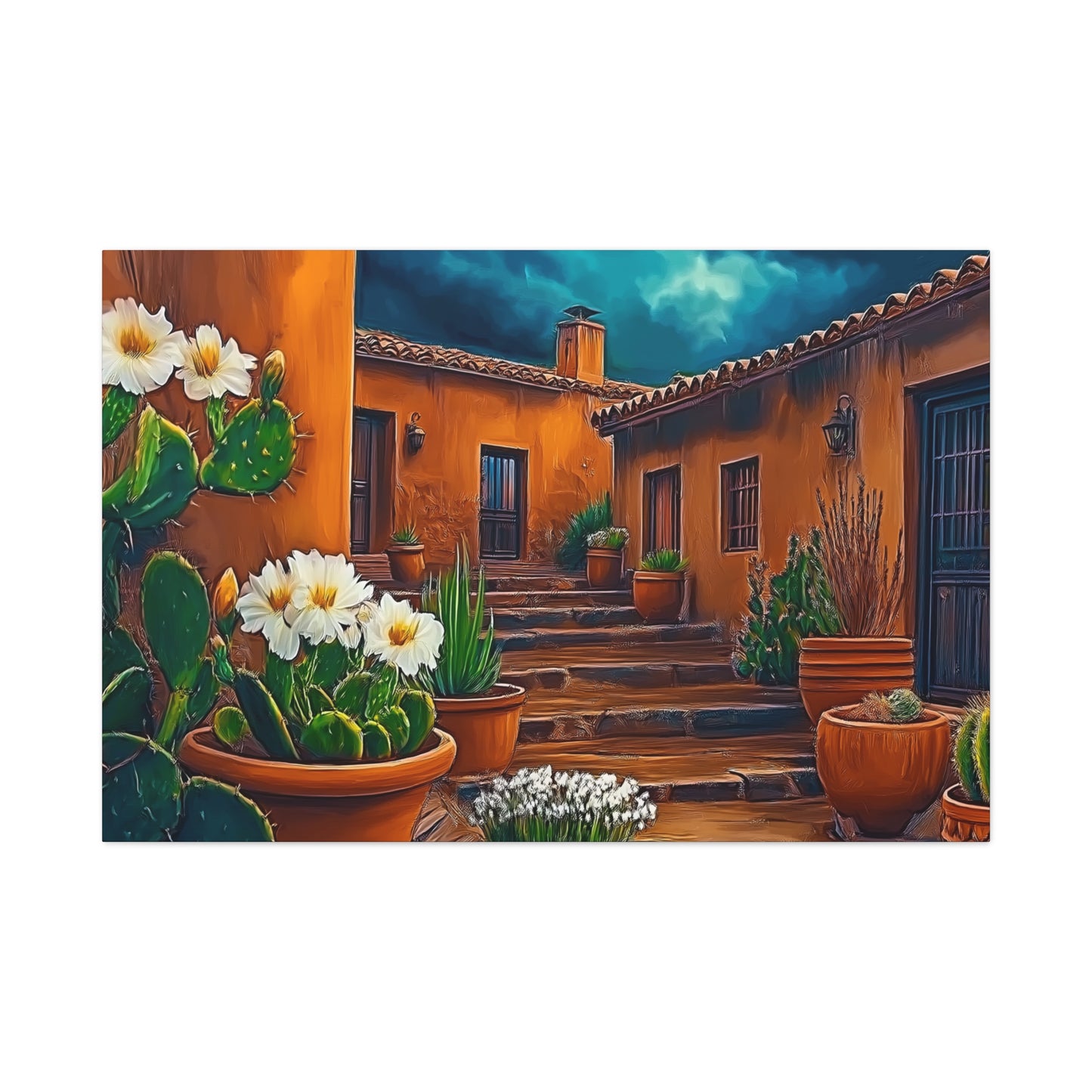Canvas Print - NM Pueblo Cacti White Flower