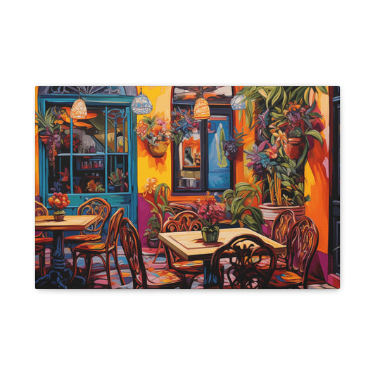 Vibrant Café Scene Matte Canvas Print - Colorful Wall Art Decor