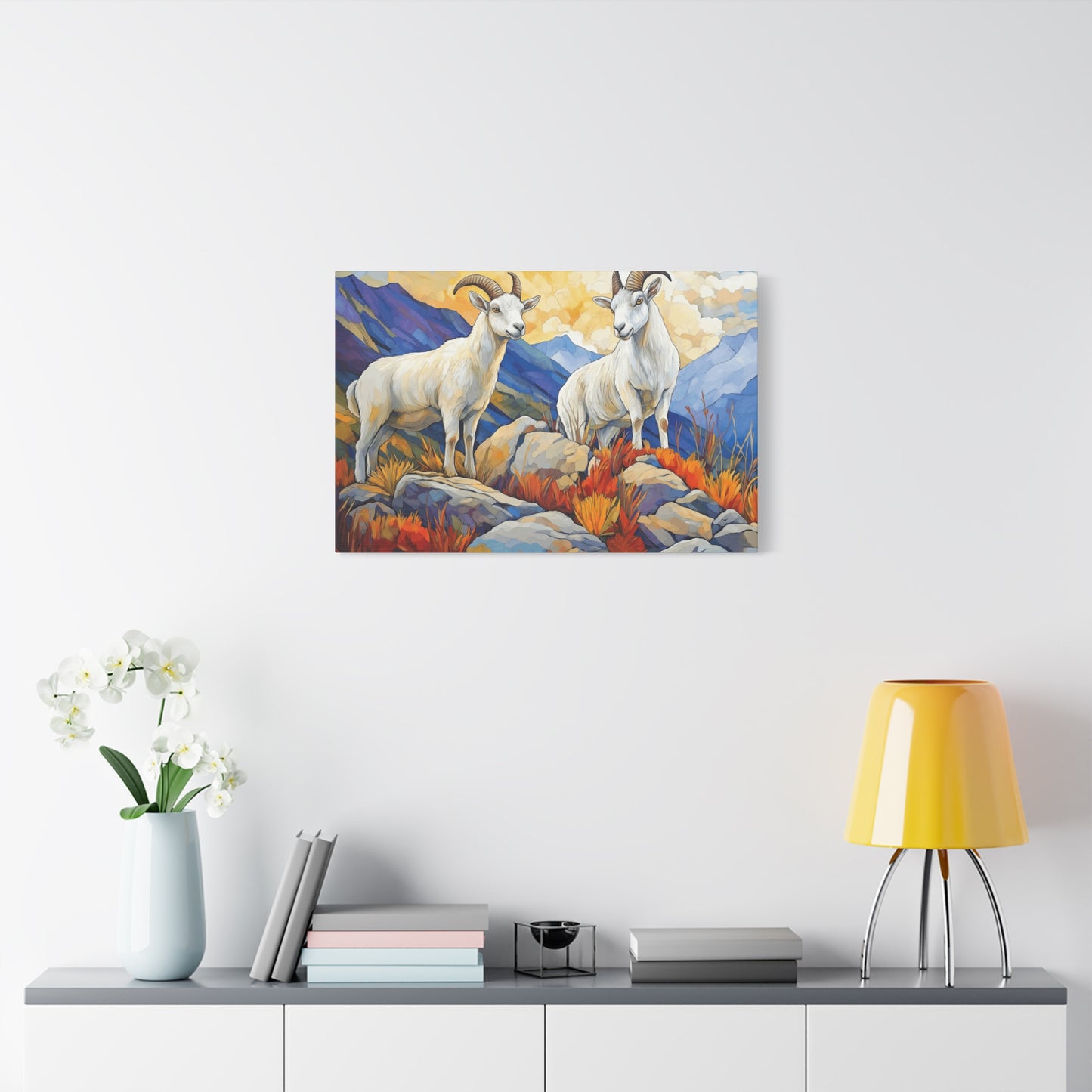 Mountain Goat Art Canvas Print - Vibrant Wildlife Decor for Nature Lovers