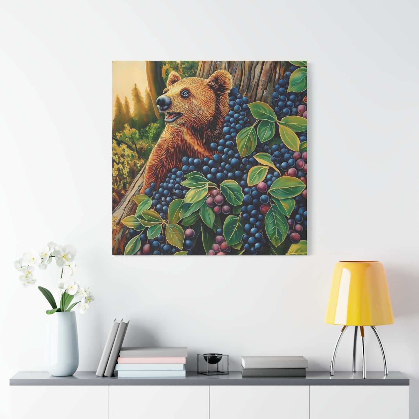Canvas Print Bear Cub with Berries
