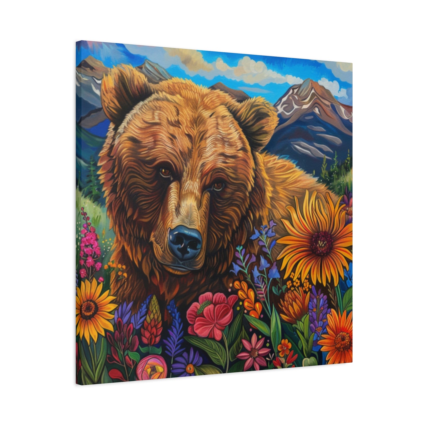 Canvas Print - Brown Bear with Wildflowers