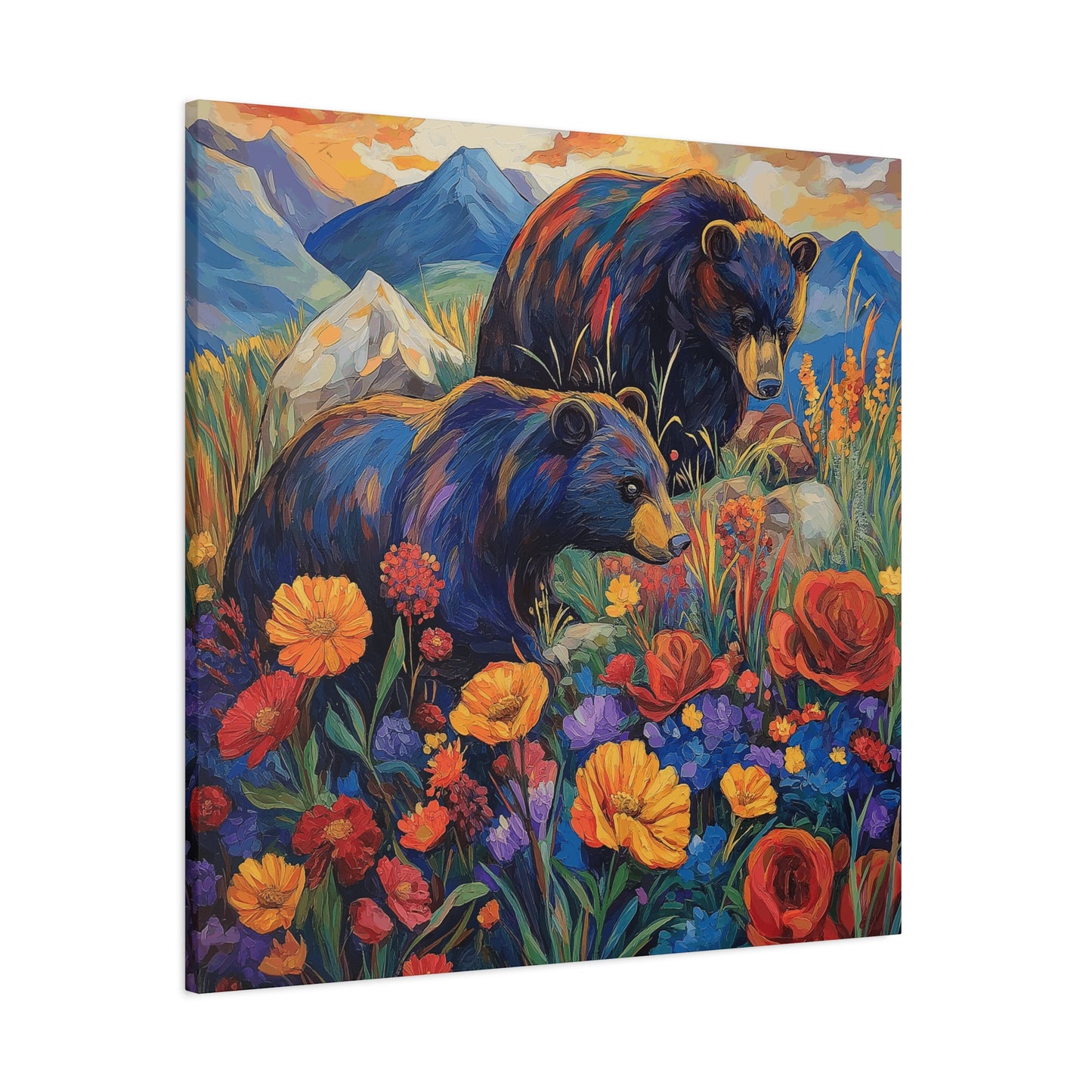 Bear & Floral Matte Canvas Art -