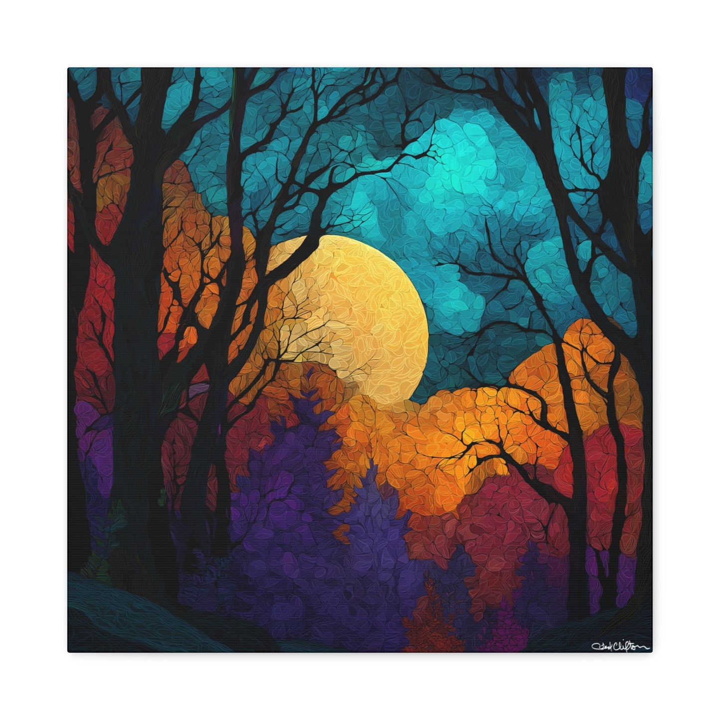 Autumn Moonlit Forest Canvas Print — Matte Stretched Wall Art