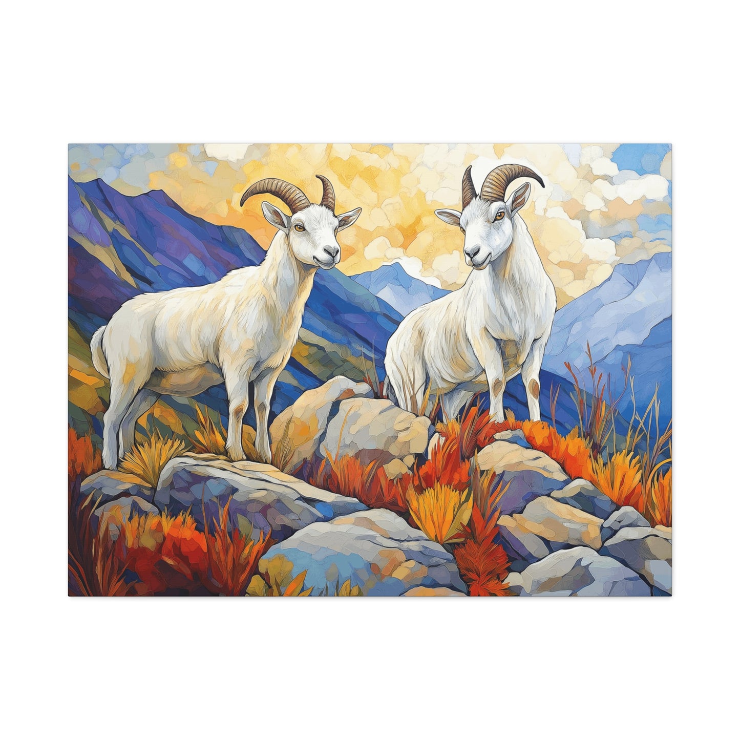 Mountain Goat Art Canvas Print - Vibrant Wildlife Decor for Nature Lovers