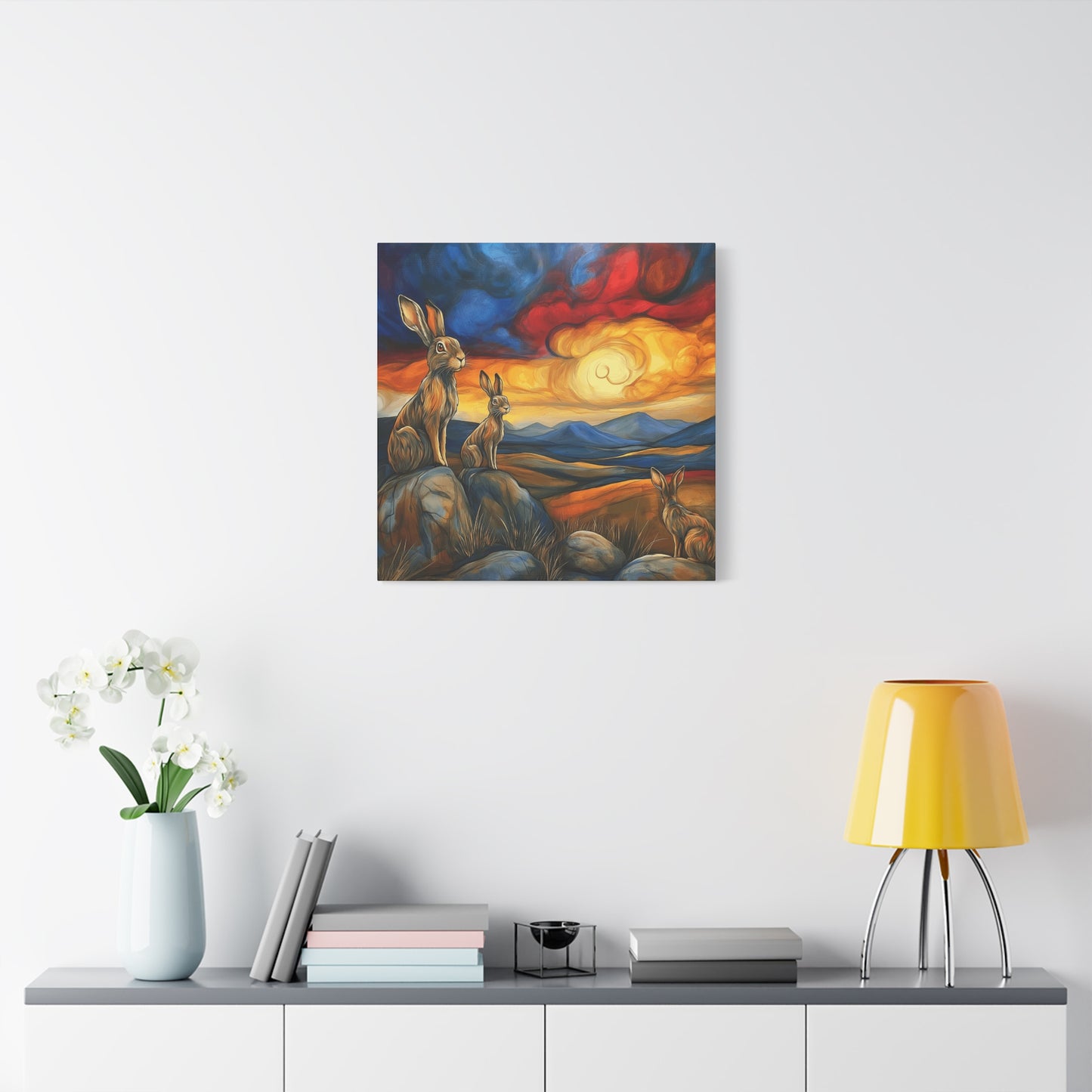 Sunset Hare Canvas Wall Art | Vibrant Nature Decor for Animal Lovers