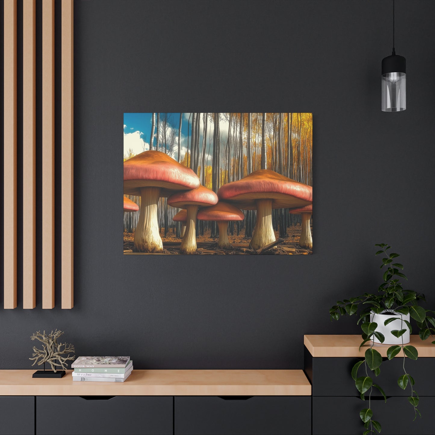 Mushrooms in Aspen Forest Canvas Art Print
