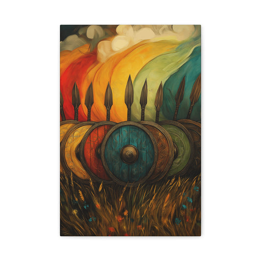 Vibrant Shield Canvas Art - Colorful Stretched Wall Decoration